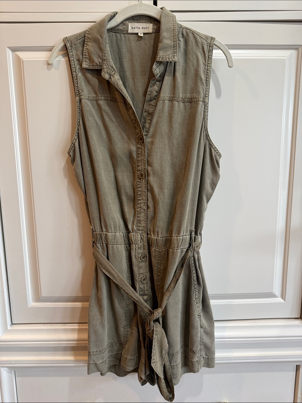 Bella Dahl Olive Utility Sleeveless Romper with Waist Tie